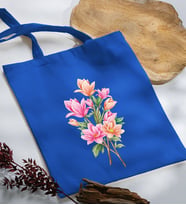 BK Gift Çiçek Tasarımlı Mavi Kumaş Bez Çanta, Baskılı Omuz Çantası, Alışveriş Çantası, Arkadaşa Hediye-4