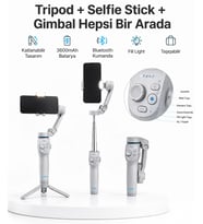 3 Eksen Telefon Gimbal Stabilizer Yapay Zeka Takipli Katlanabilir Dahili Dolgu Işıklı Video Sabitley