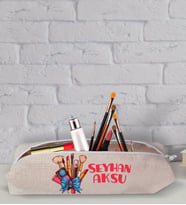 BK Gift Kişiye Özel İsimli Keten Bez Makyaj Çantası-6