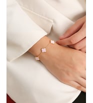 Pembe Taşlı Yonca Gümüş Bileklik, 925 Ayar Gümüş Bileklik, Hediye Gümüş Bileklik, Yonca Gümüş Bileklik (Gold)