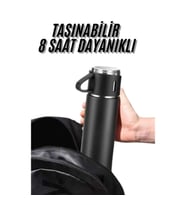 Mey İthalat® Termos Seti 3'lü Bardak Seti Isı Dayanıklı Siyah Paslanmaz Çelik Vakumlu