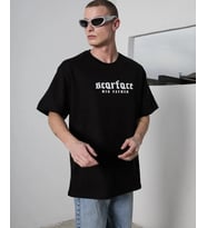 Erkek Kısa Kol Yazlık Tişört Bisiklet Yaka Baskılı Oversize T-Shirt - Siyah