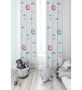 MEKTA HOME BEBEK VE ÇOCUK ODASI Renkli Ay ve Tavşan Desenli 2 Kanat Fon Perde