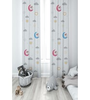 MEKTA HOME BEBEK VE ÇOCUK ODASI Renkli Ay ve Tavşan Desenli 2 Kanat Fon Perde