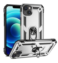 Apple iPhone 13 Kılıf Yüzüklü Standlı Korumalı Tank Kapak (Gri)