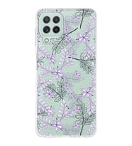 Samsung Galaxy M22 Uyumlu Kapak Floral Lila Tasarımlı Şeffaf Silikon Kılıf