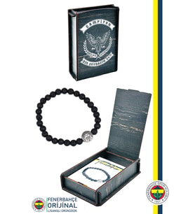 Fenerbahçe Orijinal Lisanslı Fb Logo Lav Taşı Doğaltaş Bileklik Kişiye Özel Ahşap Kut (Siyah)