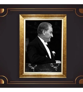 Özel Seri Paspartulu Çerçeveli Atatürk Tablo l310 (Gold)
