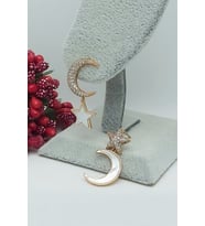 Rose Altın Kaplama Vip Seri Sedefli Ay Yıldız Küpe 2,4 cm