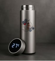 BK Gift Fotoğraflı Filtreli Dijital Göstergeli Gümüş Çelik Termos-2, Arkadaşa Hediye, Sevgiliye Hediye, Yeni İş Hediyesi (Beyaz)