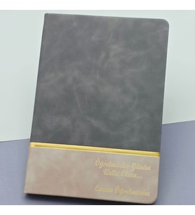 Öğretmenler Günü Hediyesi Yazılı Deri Defter Gri
