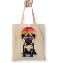 Summer Pug Gözlüklü Pug Köpek Bez Çanta Uzun Saplı