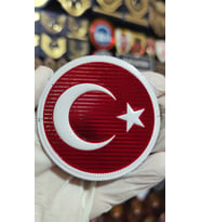 Yuvarlak Türk Bayrağı 7 cm Beyaz Çerceve 3D, Cırtlı, Standart Ölçü, 1.sınıf Kalite (Çok Renkli)