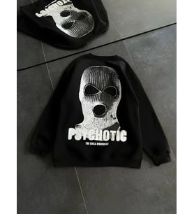 Kışlık Bisiklet Yaka Baskılı SweatShirt - Siyah