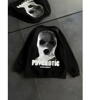 Kışlık Bisiklet Yaka Baskılı SweatShirt - Siyah