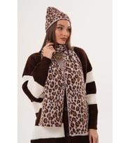 Lüks Yumuşak Dokulu Leopar Atkı Bere SetiKaliteli Triko Kombin (Leopar Kahve)