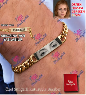 Göz Bileklik GOLD Baskı, ARKASINA YAZI YAZILIR Çeliktir, Paslanmaz, Kararmaz, Göz Baskılı Bileklik