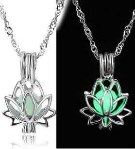 Karanlıkta Işık Veren Yeşil Fosforlu Kadın Lotus Kolye bbk25 (Metal)