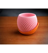 3D Baskı Küre Saksı - Kafes Dokulu İki Parçalı Dekoratif Saksı - Pembe-Turuncu