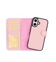 Apple iPhone 16 Plus uyumlu, Hakiki Deri, El Yapımı, Cüzdanlı Kılıf, Toz Pembe