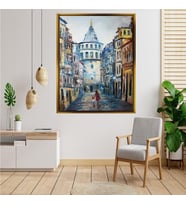 Tablore Galata Kulesi Ve Yağmurlu Sokak Manzaralı Yağlıboya Dokulu Tablo Çerçeveli Kanvas Tablo Modern Salon Dekoru