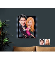 BK Gift Kişiye Özel Sevgililer Karikatürlü 3D Led Işıklı Ahşap Tablo-13