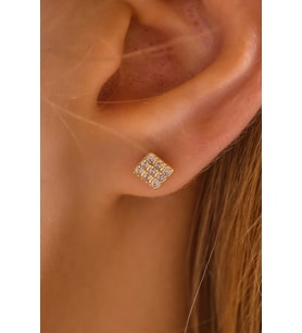 MOOM MÜCEVHERAT 14 Ayar Altın Tragus Küpe Kare Taşlı Vidalı
