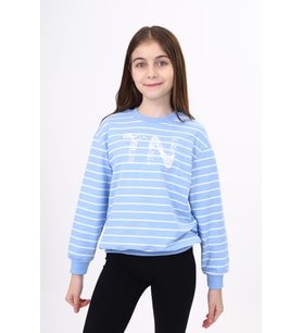 Toontoy Kız Çocuk Çizgili Sweatshirt (Mavi)