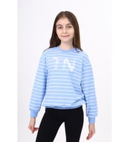 Toontoy Kız Çocuk Çizgili Sweatshirt (Mavi)