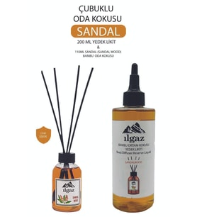 2'li Set Sandal Bambu Yedek Likit Yedek Şişe 200ml Sandal Çubuklu oda koku 110ml