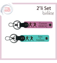 Darbe Dayanıklılığını Simgeliyor, Kişisel Yazılı Deri Anahtarlık, Güce Özel Tasarım, Pembe-Turkuaz