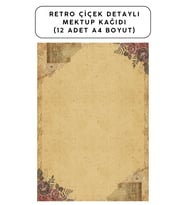 Retro Çiçek Detaylı Mektup Kağıdı (12 Adet A4 Boyut)