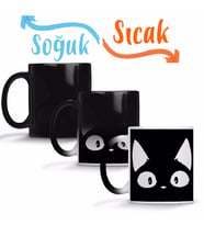 Beyaz Kedi Siyah Kötü Cats Sihirli Kupa Bardak Porselen
