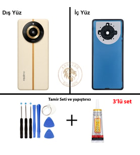 Oppo KAPAK Vida Seti + Yapıştırıcı Realme 11 Pro Plus Bej Yapıştırıcı B-7000 Yapıştırıcı Vida Seti Arka Kapak Arka Cam Batarya Kapağı Lazer Kesim Kapak Pil Kapağı Back Cover