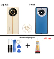 Oppo KAPAK Vida Seti + Yapıştırıcı Realme 11 Pro Plus Bej Yapıştırıcı B-7000 Yapıştırıcı Vida Seti Arka Kapak Arka Cam Batarya Kapağı Lazer Kesim Kapak Pil Kapağı Back Cover