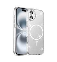 iPhone 16 Kılıf Magsafe Şarj Özellikli Parlayan Simli Şeffaf Glowing Glittery Transparent Kapak