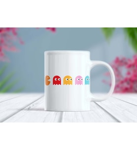 Pacman Oyun Karakterleri Baskılı Kupa Bardak - Gamer Hediye (Beyaz)