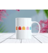 Pacman Oyun Karakterleri Baskılı Kupa Bardak - Gamer Hediye (Beyaz)