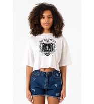 Hocus Pocus University Beyaz Kırçıllı Kadın Crop Tshirt