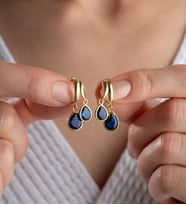 925 Ayar Gümüş Gold Çift Damla Taşlı Küpe
