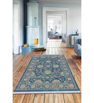 Mavi Modern Dokuma Pamuk Tabanlı Kaymaz Kilim KLM017