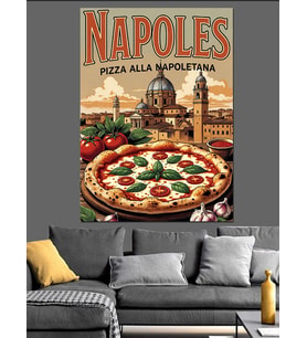 Napoli Temalı Nostaljik Pizza İllüstrasyonu Dekoratif Kanvas - Mdf Ahşap Tablo
