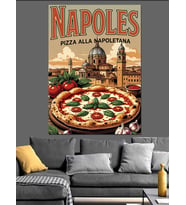 Napoli Temalı Nostaljik Pizza İllüstrasyonu Dekoratif Kanvas - Mdf Ahşap Tablo