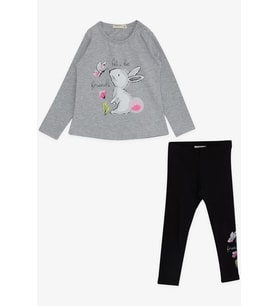 Breeze Kız Çocuk Taytlı Takım Dostluk Temalı Sevimli Tavşancık 1.5-5 Yaş, Gri Melanj