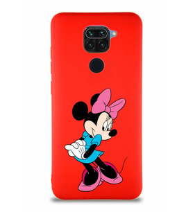 Xiaomi Redmi Note 9 Soft Premier Kapak Minnie Mouse-F Tasarımlı Silikon Kılıf - Kırmızı (Şeffaf)