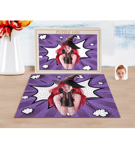 BK Gift Kişiye Özel Kadın Cadı Karikatürlü 1000 Parça Profesyonel Puzzle-2