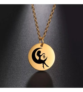 Kişiye Özel 925 Ayar Gümüş Ay Üzerinde Disk Kolye (Gold)