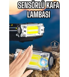 Beyaz Led Işık Sensörlü Kafa Lambası Lityum Batarya Led El Fenerli Şarjlı - Lisinya