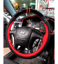 Hyundai Santa Fe Dikme Direksiyon Kılıfı Parlak Siyah Kırmızı Detaylı Kırmızı Çift Yüzük ve Dikiş 2001-2006