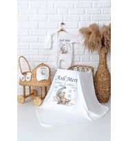 Pia Baby Premium  %100 Pamuk İsme Özel Erkek Bebek Hastane Çıkışı Tulumlu Bebek Hediye Seti 5018-05 (Ekru)